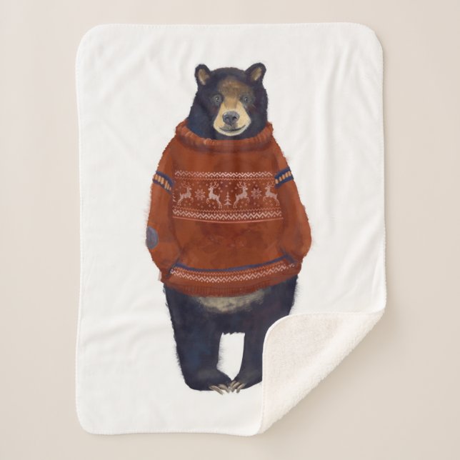 Manta Sherpa Oso rojo del suéter del reno (Anverso)