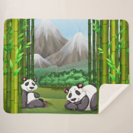 Manta Sherpa Osos Cute Panda y Bambú