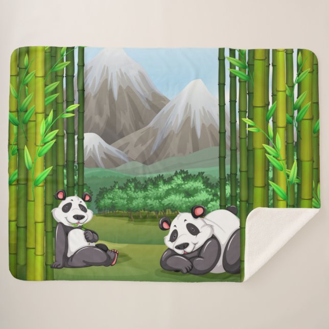 Manta Sherpa Osos Cute Panda y Bambú (Anverso (horizontal))