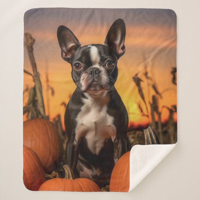 Manta Sherpa Otoño Boston Terrier (Anverso)