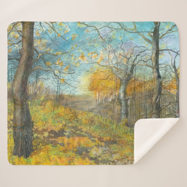 Manta Sherpa Otoño dorado en un bosque de robles (Anverso (horizontal))