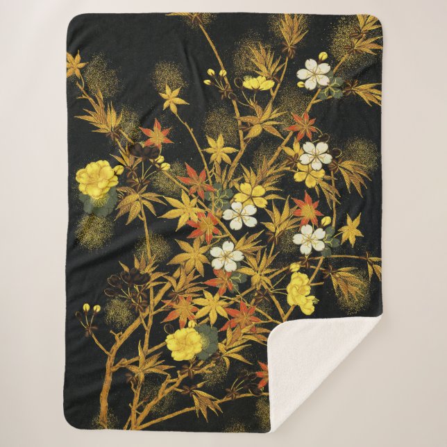 Manta Sherpa Otoño japonés deja rico arte clásico (Anverso)