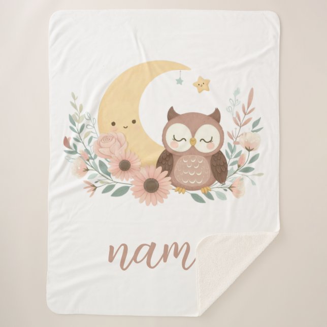 Manta Sherpa Oveja de bebé con luna (Anverso)