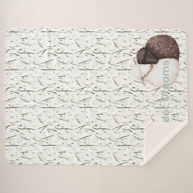 Manta Sherpa Ovejas Flores Marrón Blanco  (Anverso (horizontal))