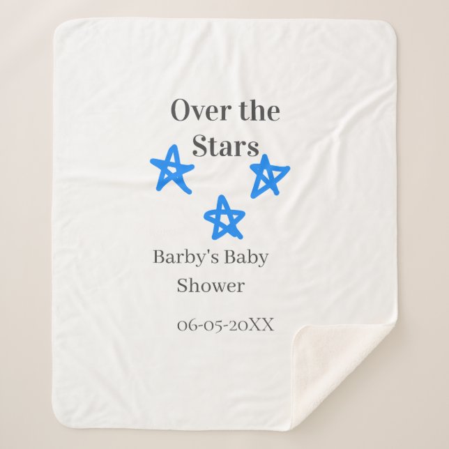 Manta Sherpa Over the Stars blue gray baby shower name date ele (Anverso)