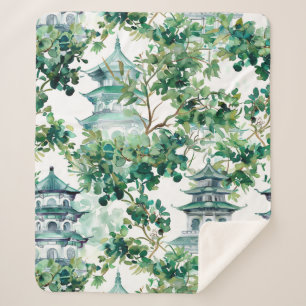 Manta Sherpa Pagoda asiática acuarela en paisaje verde (15)