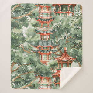 Manta Sherpa Pagoda asiática acuarela en paisaje verde (17)