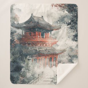 Manta Sherpa Pagoda Montaña Carmesí Tinta Lavada (1)