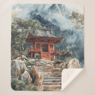 Manta Sherpa Pagoda Montaña Carmesí Tinta Lavada (2)