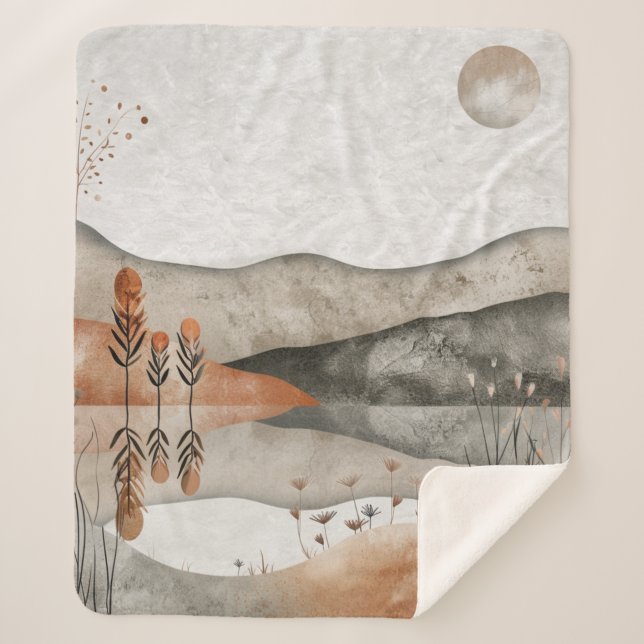 Manta Sherpa Paisaje abstracto de Boho (3) (Anverso)