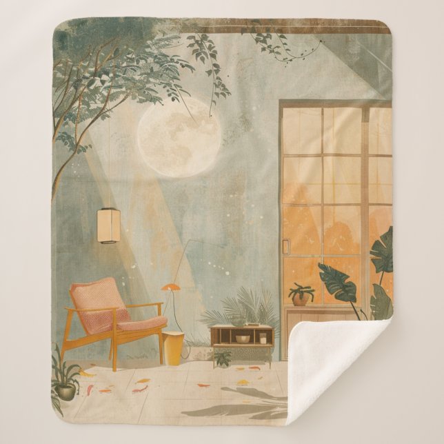 Manta Sherpa Paisaje abstracto de Boho (6) (Anverso)