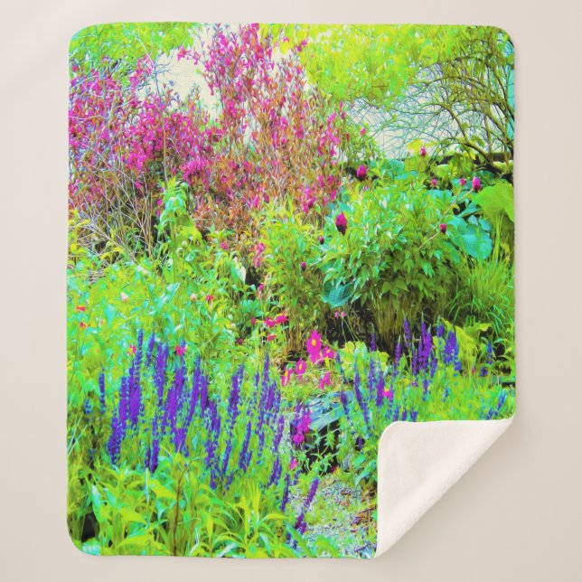 Manta Sherpa Paisaje de Green Spring Garden con peonies (Anverso)