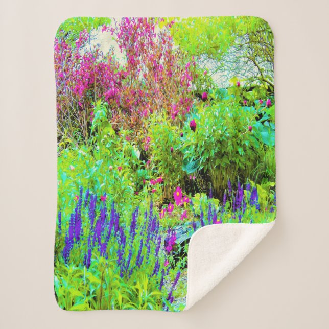 Manta Sherpa Paisaje de Green Spring Garden con peonies (Anverso)