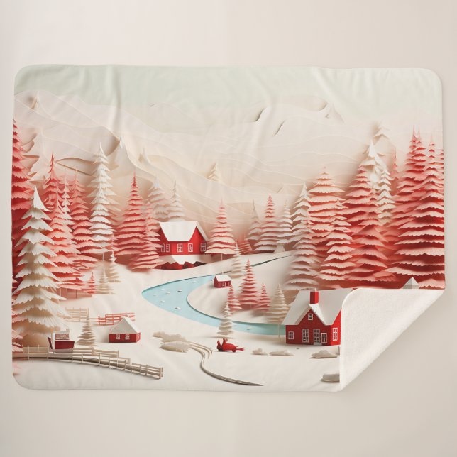 Manta Sherpa Paisaje de invierno escandinavo en 3D (Anverso (horizontal))