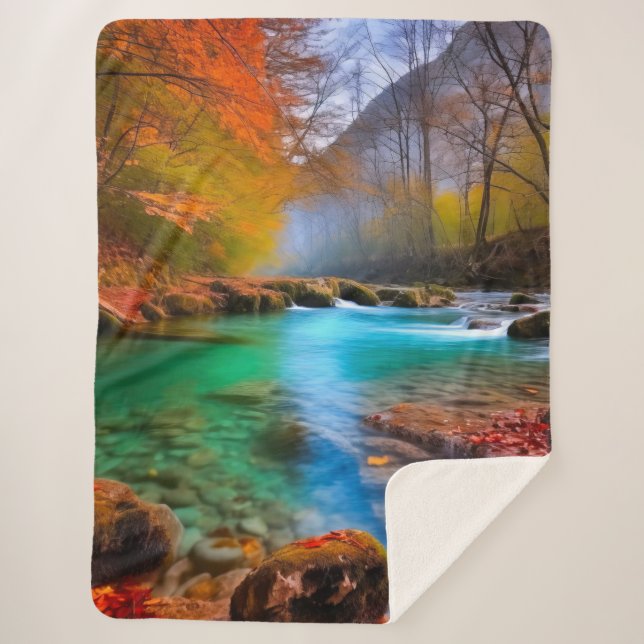 Manta Sherpa Paisaje del río Otoño Tranquilo (Anverso)