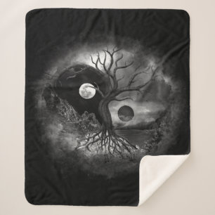 Manta Sherpa Paisaje en blanco y negro del árbol Yin Yang