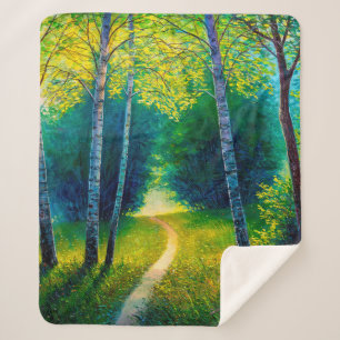 Manta Sherpa Paisaje forestal de pintura petrolera, hermosa vía