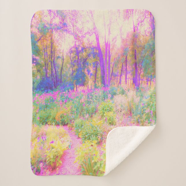 Manta Sherpa Paisaje iluminado en los jardines rosados y corale (Anverso)