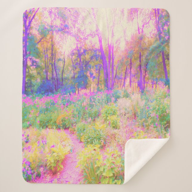 Manta Sherpa Paisaje iluminado en los jardines rosados y corale (Anverso)