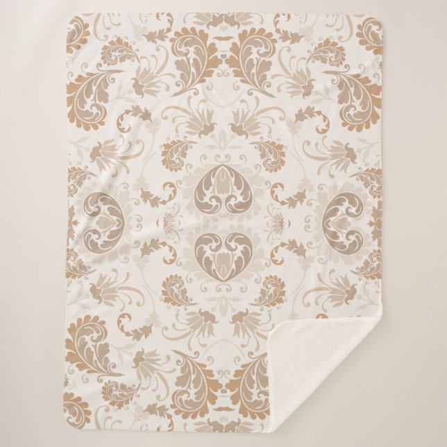 Manta Sherpa Paisley en beige estética moderna Tan Brown (Anverso)