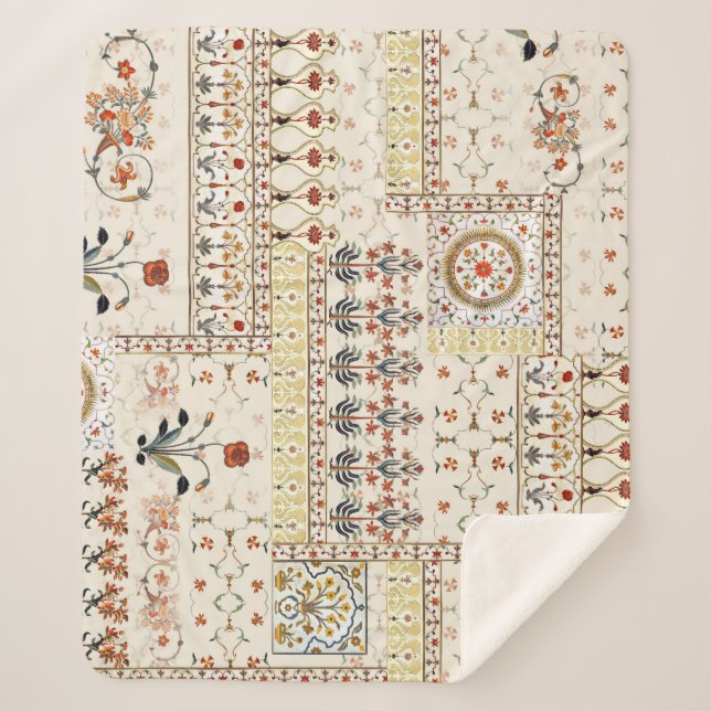 Manta Sherpa Paisley floral mogol: Elegancia digital étnica. (Anverso)