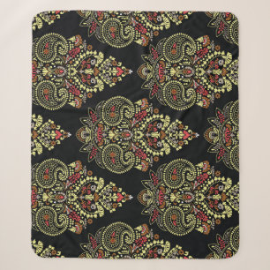 Manta Sherpa Paisley indio, fondo geométrico negro