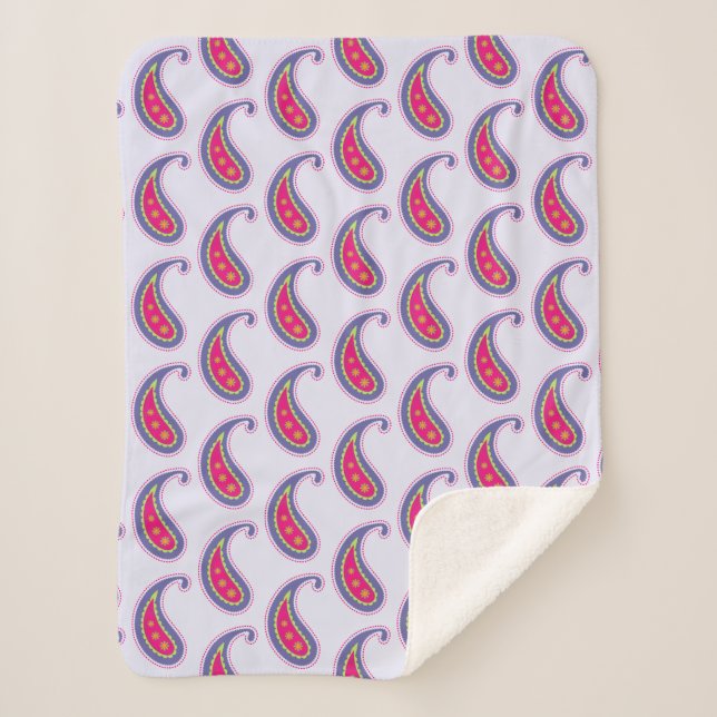 Manta Sherpa Paisley morada y rosa (Anverso)