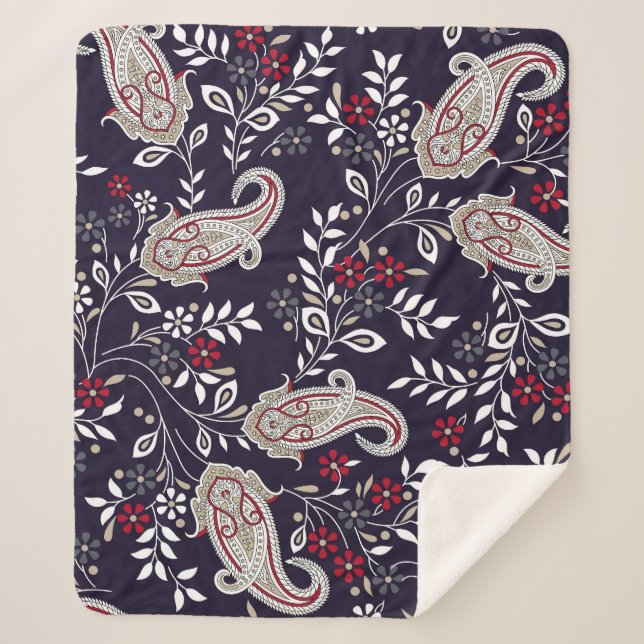 Manta Sherpa Paisley tradicional india, patrón sin fisuras. (Anverso)