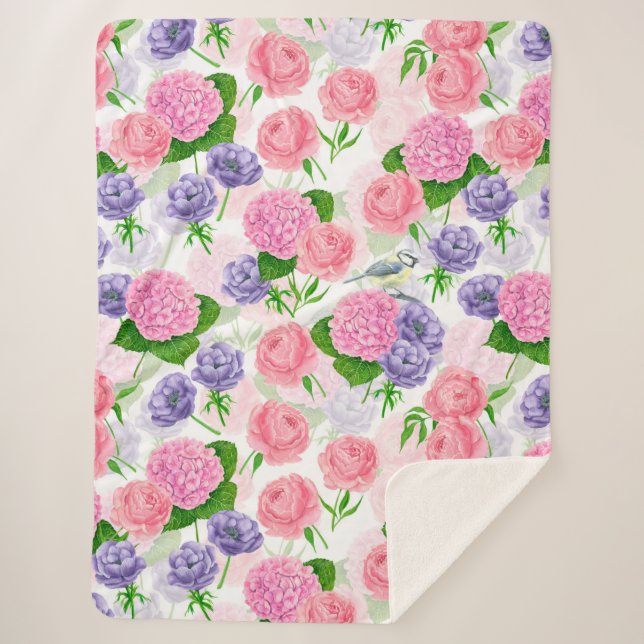 Manta Sherpa Pájaro y flores (Anverso)