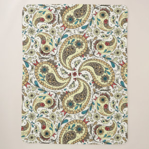 Manta Sherpa Pájaros de paisley amarillos/marrones y blancos