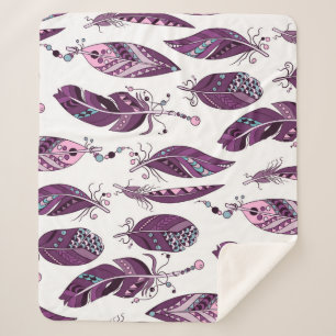 Manta Sherpa Pájaros Púrpura: Vintage Ornamental Seamless.