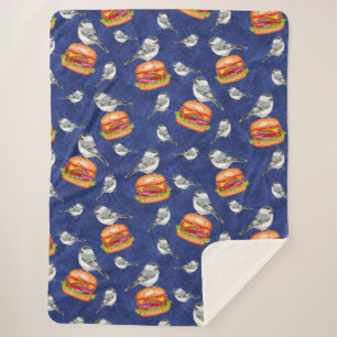 Manta Sherpa Pájaros Tahoe Cheeseburger tosados en azul profund