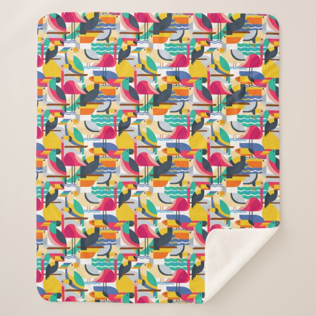 Manta Sherpa Pájaros tropicales geométricos (Anverso)