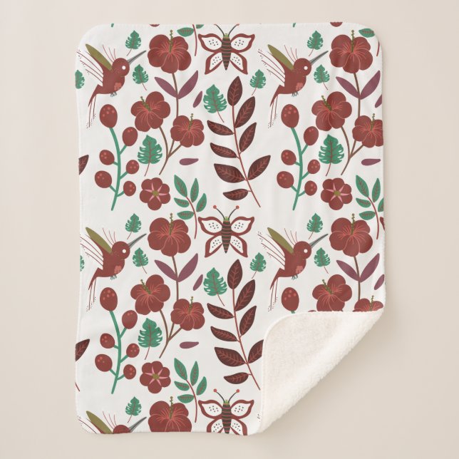 Manta Sherpa Pájaros y mariposas sin soldadura florales (Anverso)