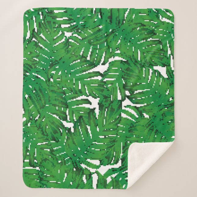 Manta Sherpa Palm Monstera Seamless Pattern. White Green Tropic (Anverso)