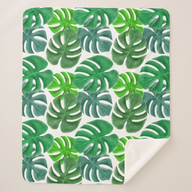 Manta Sherpa Palm tropical moderna deja a Sherpa Blanket (Anverso)