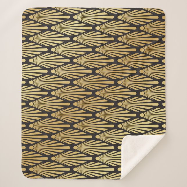 Manta Sherpa Palmas Art Deco: Oro Negro. (Anverso)