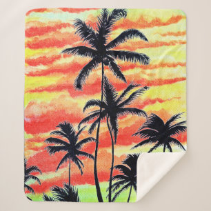 Manta Sherpa Palmas de Coco Sunset de Hawái