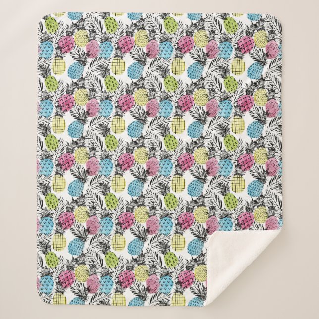 Manta Sherpa Palmas Grunge de piña (Anverso)