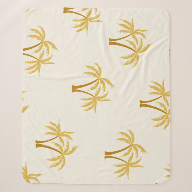 Manta Sherpa Palmeras de Oro: Textil Tropical. (Anverso)