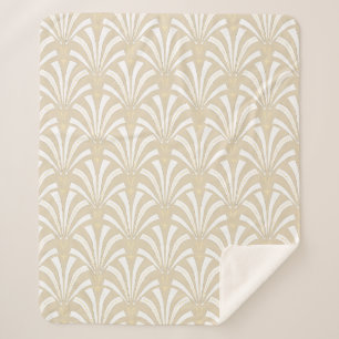 Manta Sherpa Palmettos elegantes blancos y crema de estilo Art