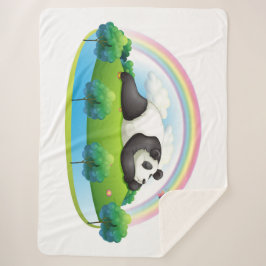 Manta Sherpa Panda Bear Relajándose bajo un arco iris