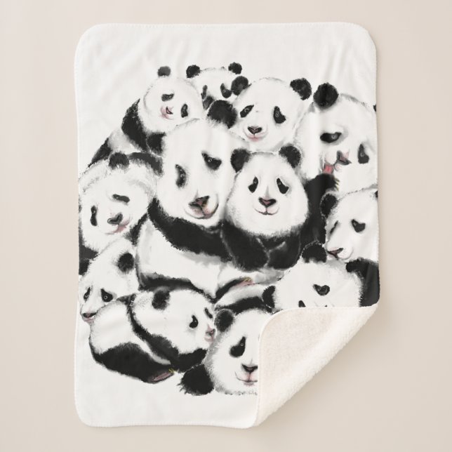 Manta Sherpa Pandas Family Sherpa Blanket (Anverso)