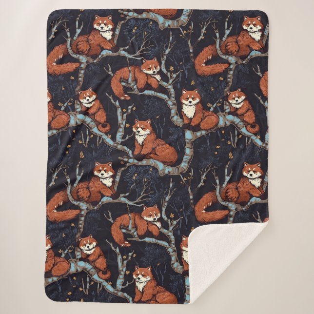 Manta Sherpa Pandas rojos en árboles (Anverso)