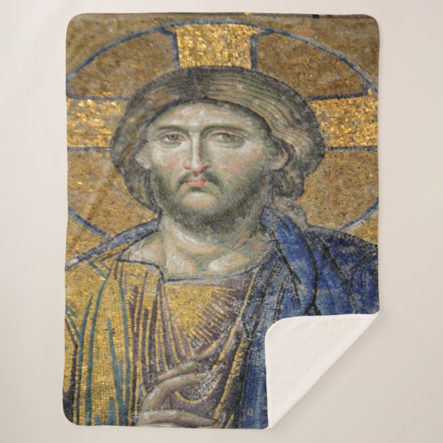 Manta Sherpa Pantocrador de Cristo Mosaico Icónico Religioso Ro (Anverso)