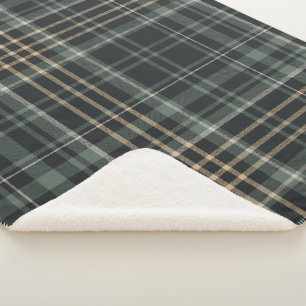 Manta Sherpa Pañuelo de cuadros crema verde oscuro