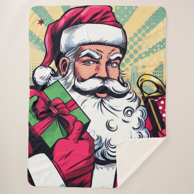 Manta Sherpa Papá Noel de cómic/Navidad  (Anverso)