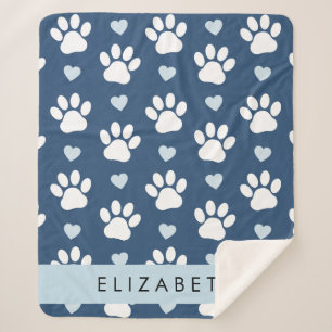 Manta Sherpa Papas de perro, garras blancas, corazones azules, 