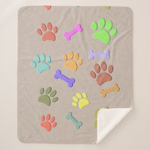 Manta Sherpa Papas De Perro Y Huesos Faux Colorous Paper Fleece