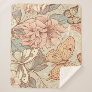 Manta Sherpa Papel de mariposas y flores